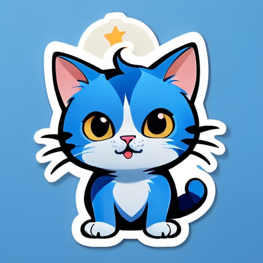 Blue cartoon cat with a big head, commanding the rise of the K-line. sticker