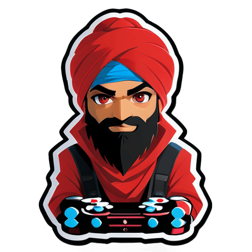 Sikh roter Turban Ninja Junge von 25 Jahren mit ordentlichem schwarzen Bart und schwarzen Augen, der wie ein Gamer-Ninja aussieht sticker