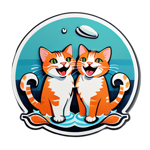 Cats eat fish, laughing sticker