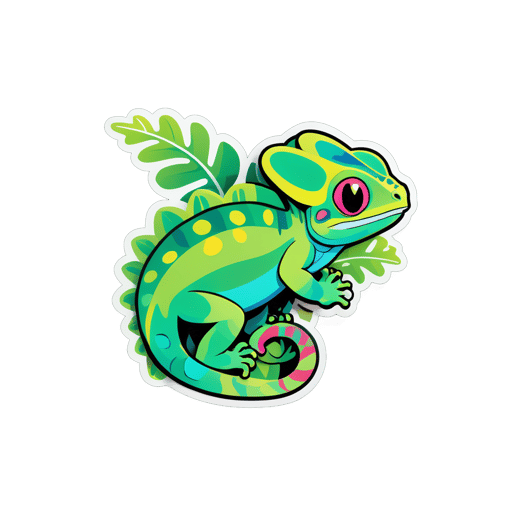 Chameleon xanh đổi màu trên một dây leo sticker