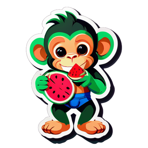 The monkey is holding a watermelon sticker