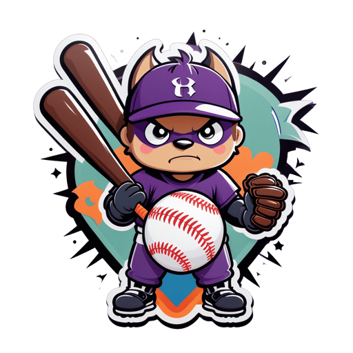 Un murciélago con un bate de béisbol en su mano izquierda y un guante de béisbol en su mano derecha sticker