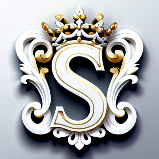 fancy letter s with a crown on top, in style of ultra high detail, ornately detailed, elegant and ornate, highly detailed , ornate and elegant, hyper detailed ornament, detailed letters, detailed intricate elegant, detailed digital 3d art, ornate and hyper detailed, illustration, photorealistic white background sticker