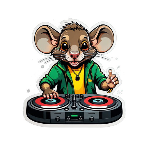 Rat Reggaeton avec platines sticker