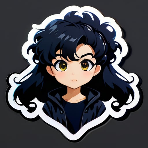 Anime tóc xoăn đen sticker