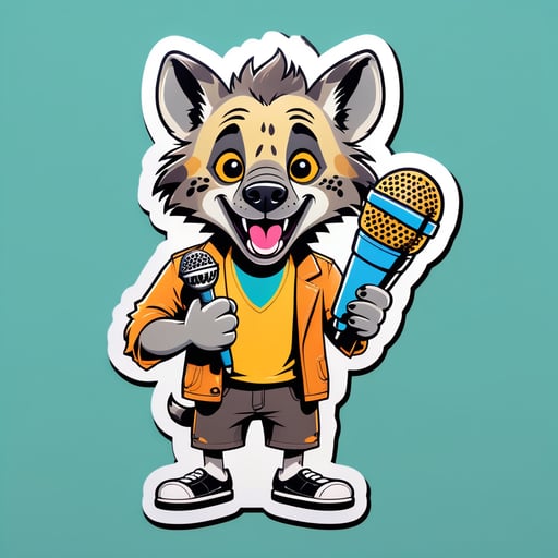 Một con linh cẩu cầm micro ở tay trái và kịch bản hài kịch ở tay phải sticker