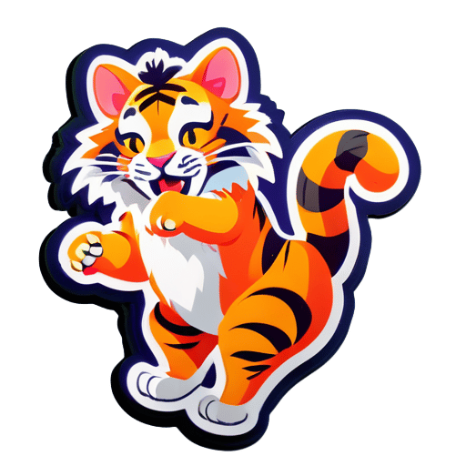 a cat dancing on head of tiger sticker