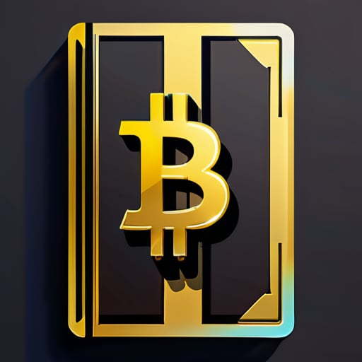 The golden Bitcoin logo on the front of a book sticker