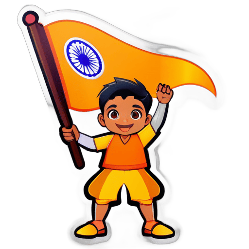 a saffron flag that show bravery and a small boy pranam to the flag sticker