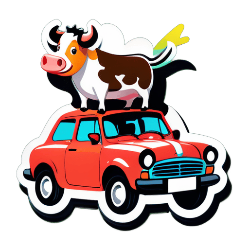 COW IS FLYING IN A CAR sticker