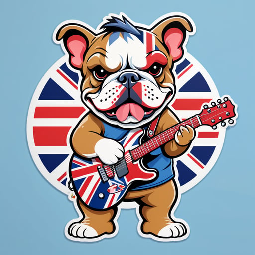 Britpop Bulldog mit Union Jack Gitarre sticker
