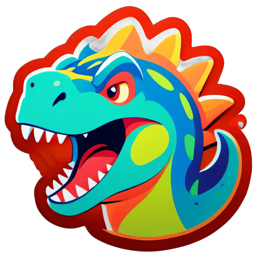 A playful dinosaur roaring sticker