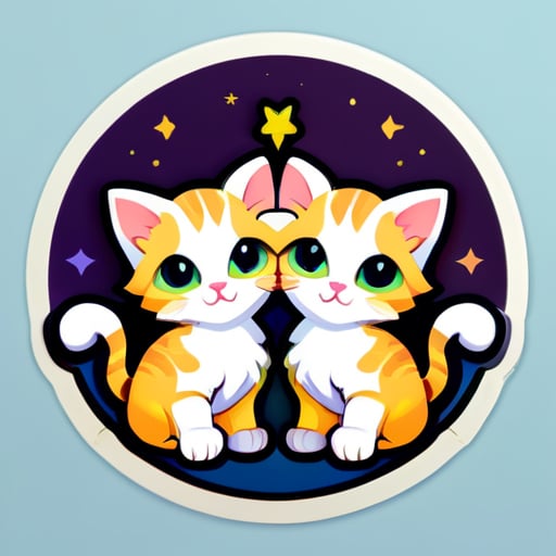 双子座を表す双子の子猫が描かれた面白いステッカー sticker