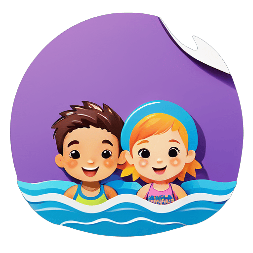 Two kids are swimming 
 sticker