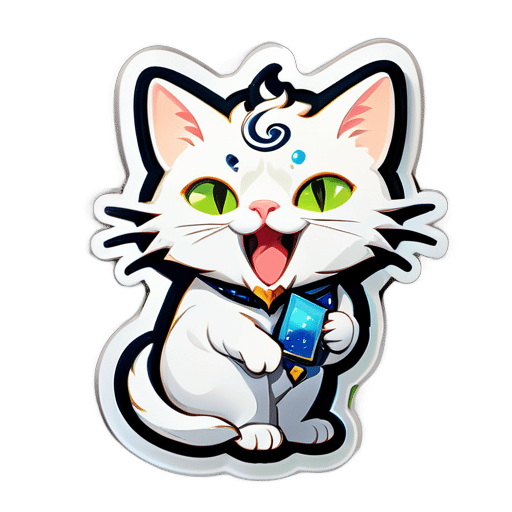 Astrologista gato blanco hablando en voz alta sticker