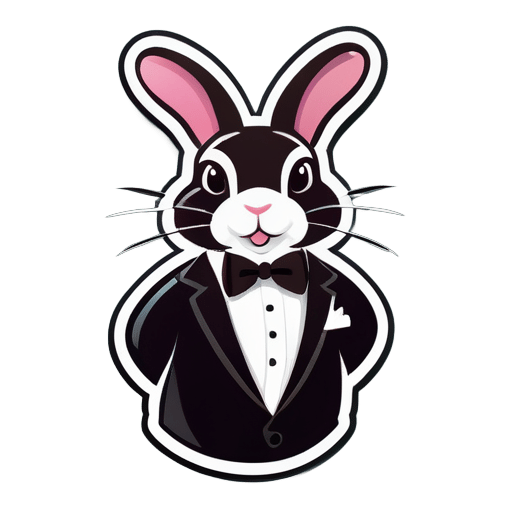 A rabbit as a logo with a tuxedo sticker