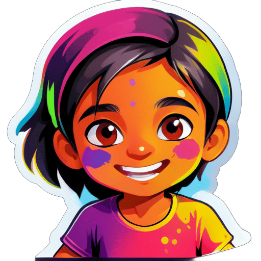 generate boy and girl with playing Holi sticker