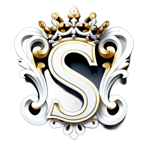 fancy letter s with a crown on top, in style of ultra high detail, ornately detailed, elegant and ornate, highly detailed , ornate and elegant, hyper detailed ornament, detailed letters, detailed intricate elegant, detailed digital 3d art, ornate and hyper detailed, illustration, photorealistic white background sticker