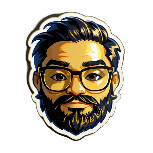 Create a sticker for a black with gold glasses who is a programmer and has an unshaved beard style and no too much hair
 sticker