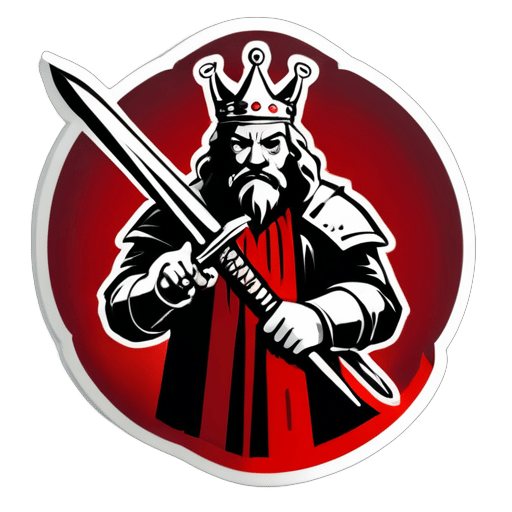 Créez un logo représentant un vieux roi tenant une épée ensanglantée dans une main. sticker