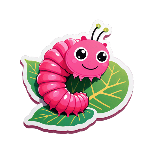 Lagarta rosa mastigando uma folha sticker