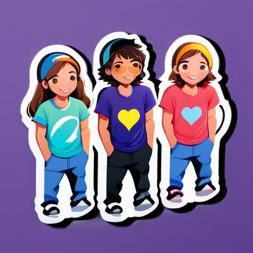 Ba người bạn tuổi teen đang treo sticker sticker