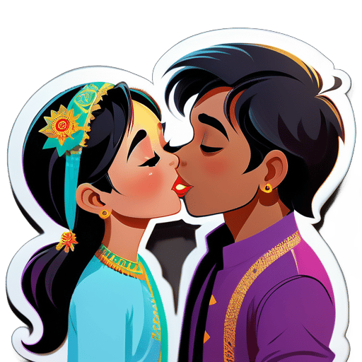 Myanmar girl named Thinzar in love with a indian guy named prince and they are doing lip kiss sticker