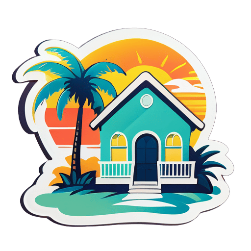 House with palm tree in the foreground sticker