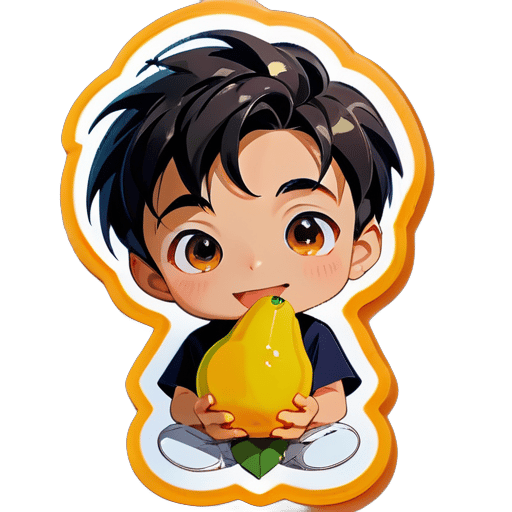 A cute boy who eat mango sticker