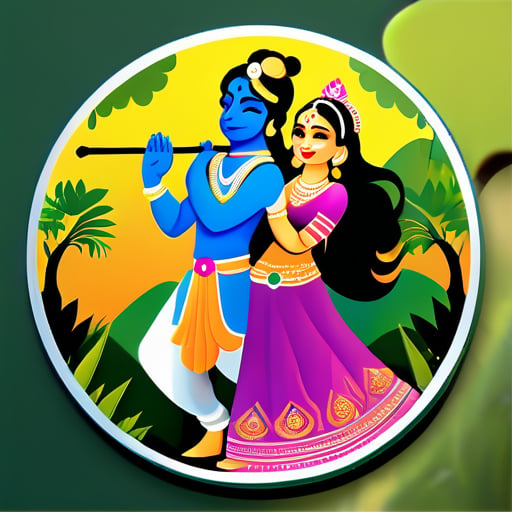 Lord krishna photo with radha photo should be made with rocks and background with forest sticker
