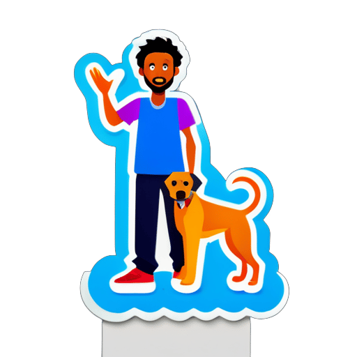 create somali person how have dog in hand in side zoo sticker