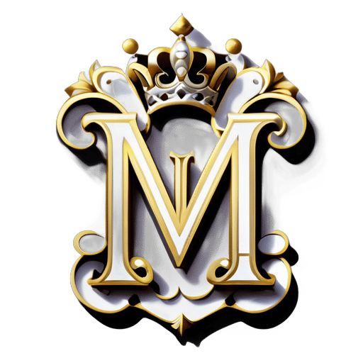 fancy letter m with a crown on top, in style of ultra high detail, ornately detailed, elegant and ornate, highly detailed , ornate and elegant, hyper detailed ornament, detailed letters, detailed intricate elegant, detailed digital 3d art, ornate and hyper detailed, illustration, photorealistic white background sticker