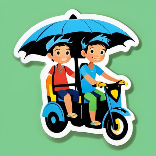 e rickshaw zwei Junge fahren sticker