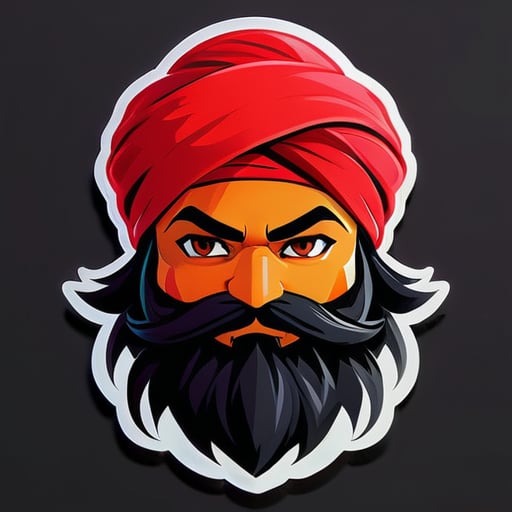 Sikh đội turban màu đỏ với râu đen dày đặc trông giống như ninja game thủ sticker