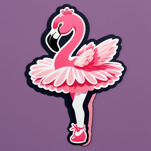 A flamingo with a ballet shoe in its left hand and a tutu in its right hand sticker
