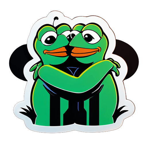 ink drawing. two pepe hugging together sticker