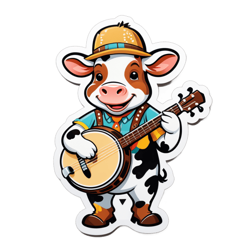 Country Cow with Banjo sticker