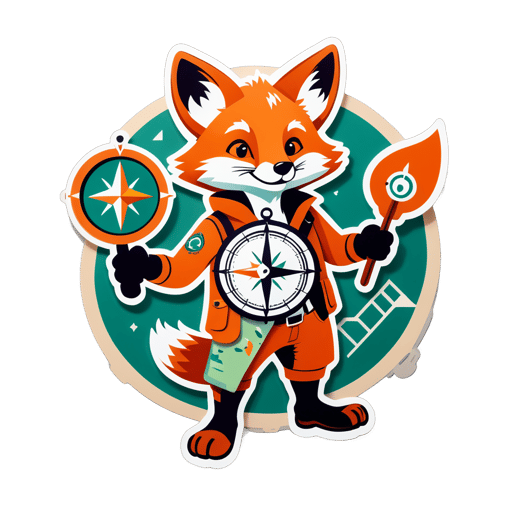 Ein Fuchs mit einer Karte in der linken Hand und einem Kompass in der rechten Hand sticker