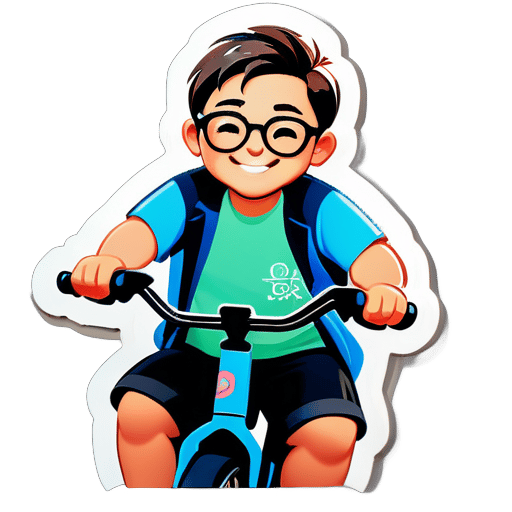 一个帅气的男孩，戴着眼镜，略微胖，骑着自行车 sticker