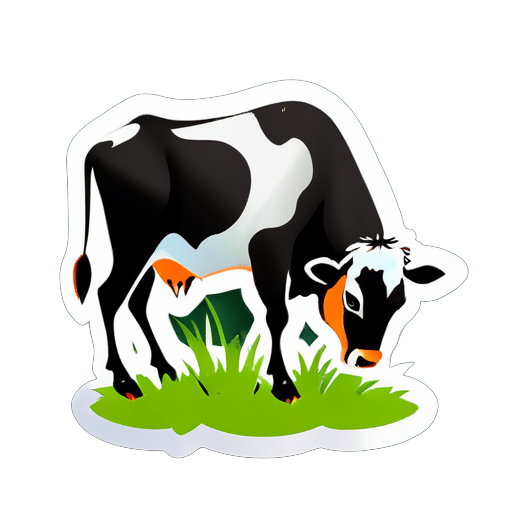 cow eating the grass sticker