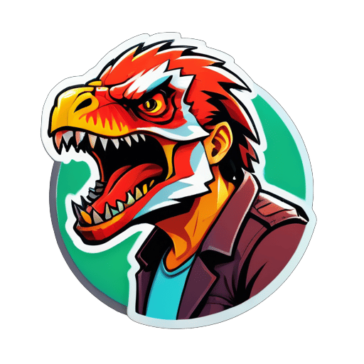 Create stickers of Ark with an angry, exhausted man with a Raptor sticker
