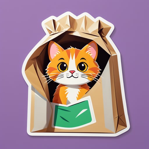 Curioso gato en bolsa: mirando desde la bolsa de papel, explorando los alrededores. sticker