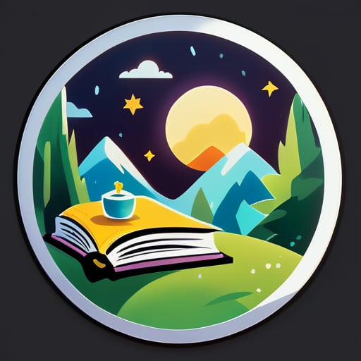 a logo of a story book sticker