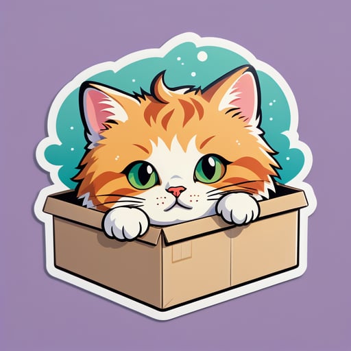 Sad Cat Curling Up in a Box sticker