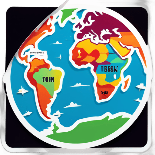 mapa mundial con flecha señalando desde el ecuador hasta fresco sticker