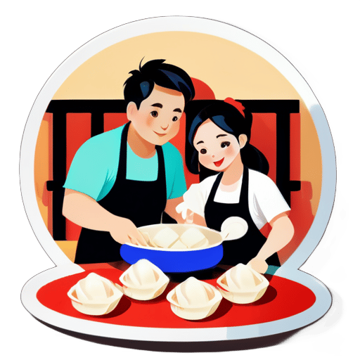 生成中国家庭包饺子的画面