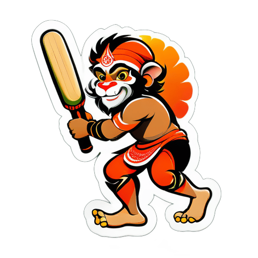 bal hanuman sticker playing cricket sticker