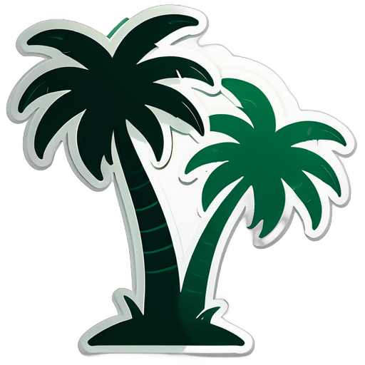 实心绿色的棕榈树矢量图，无白色轮廓，用于晒黑贴纸 sticker