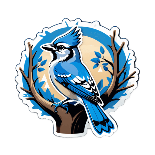 Un nid de geai bleu dans un arbre sticker