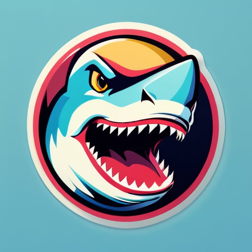 Requin face, regardant droit devant, cool, style rétro américain, riches en couleurs, sticker